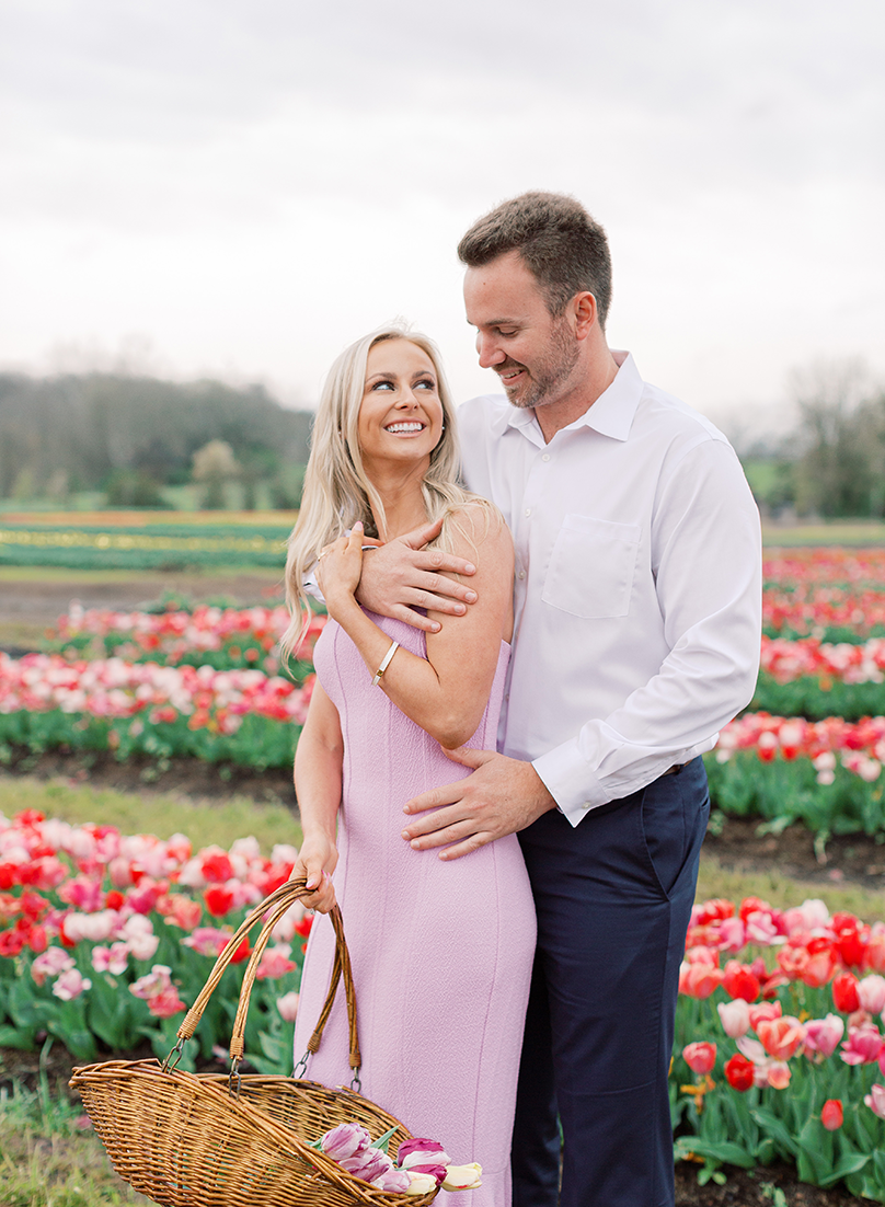 Engagement photos in the tulip fields at Burnside Farms in Nokesville