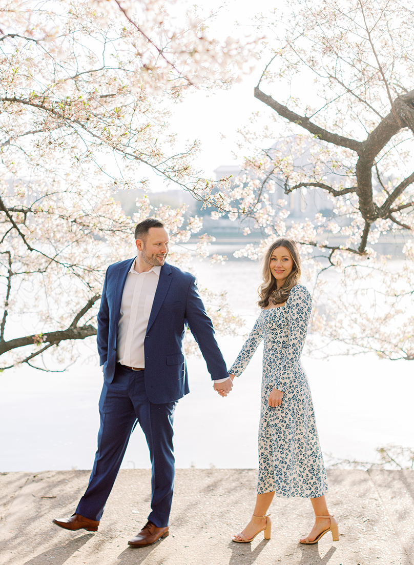 Cherry blossom engagement photos at the Tidal Basin in Washington DC
