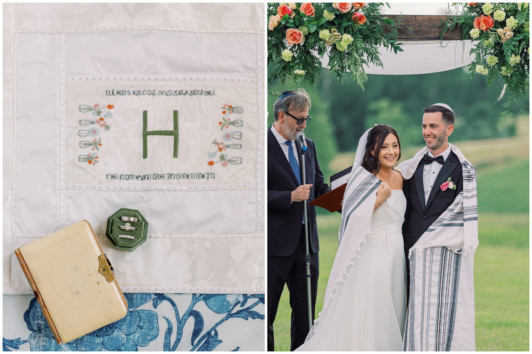 Spring wedding ceremony at Stone Tower Winery with colorful florals