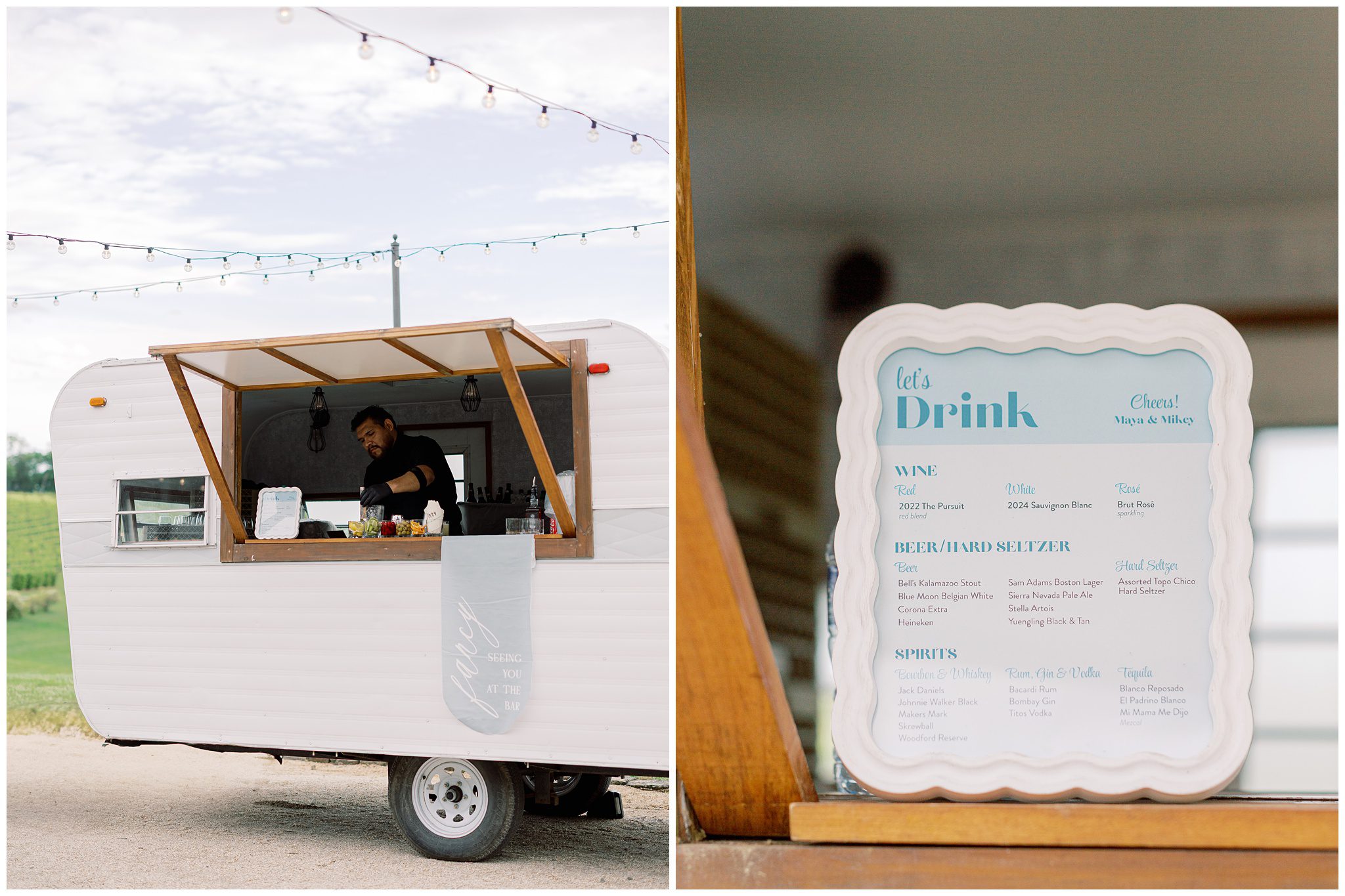 Airstream bar during Stone Tower Winery wedding cocktail hour