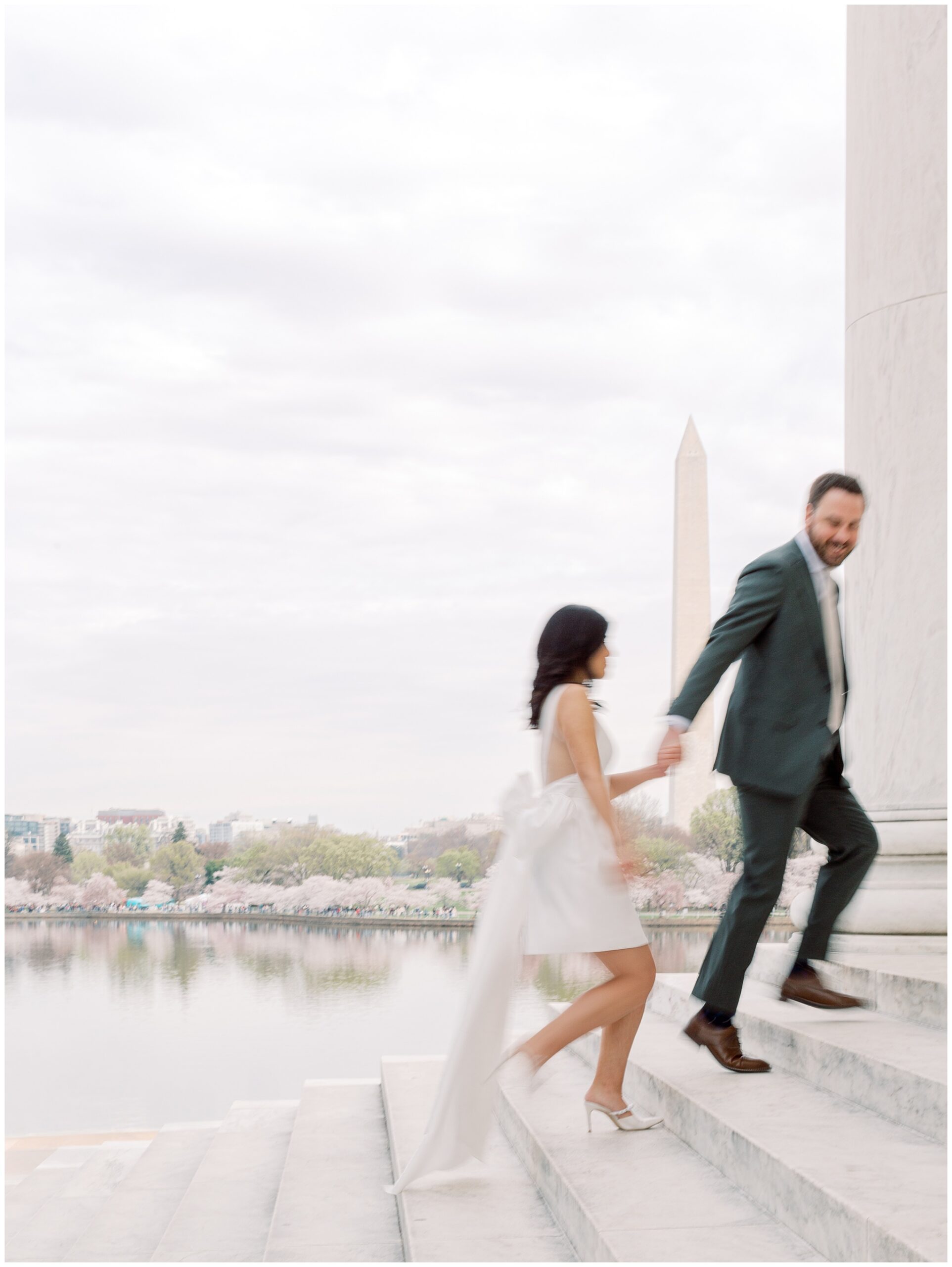 Jefferson Memorial cherry blossom engagement session at peak bloom in Washington DC