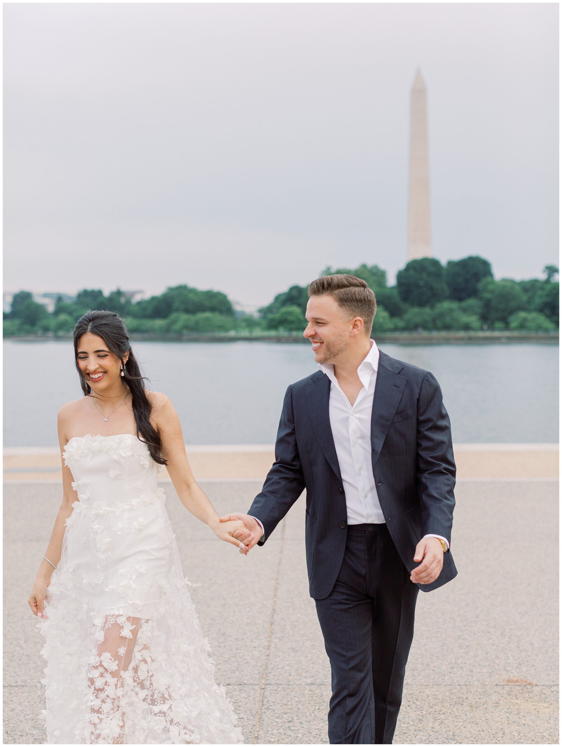 Stylish couple walking on the National Mall