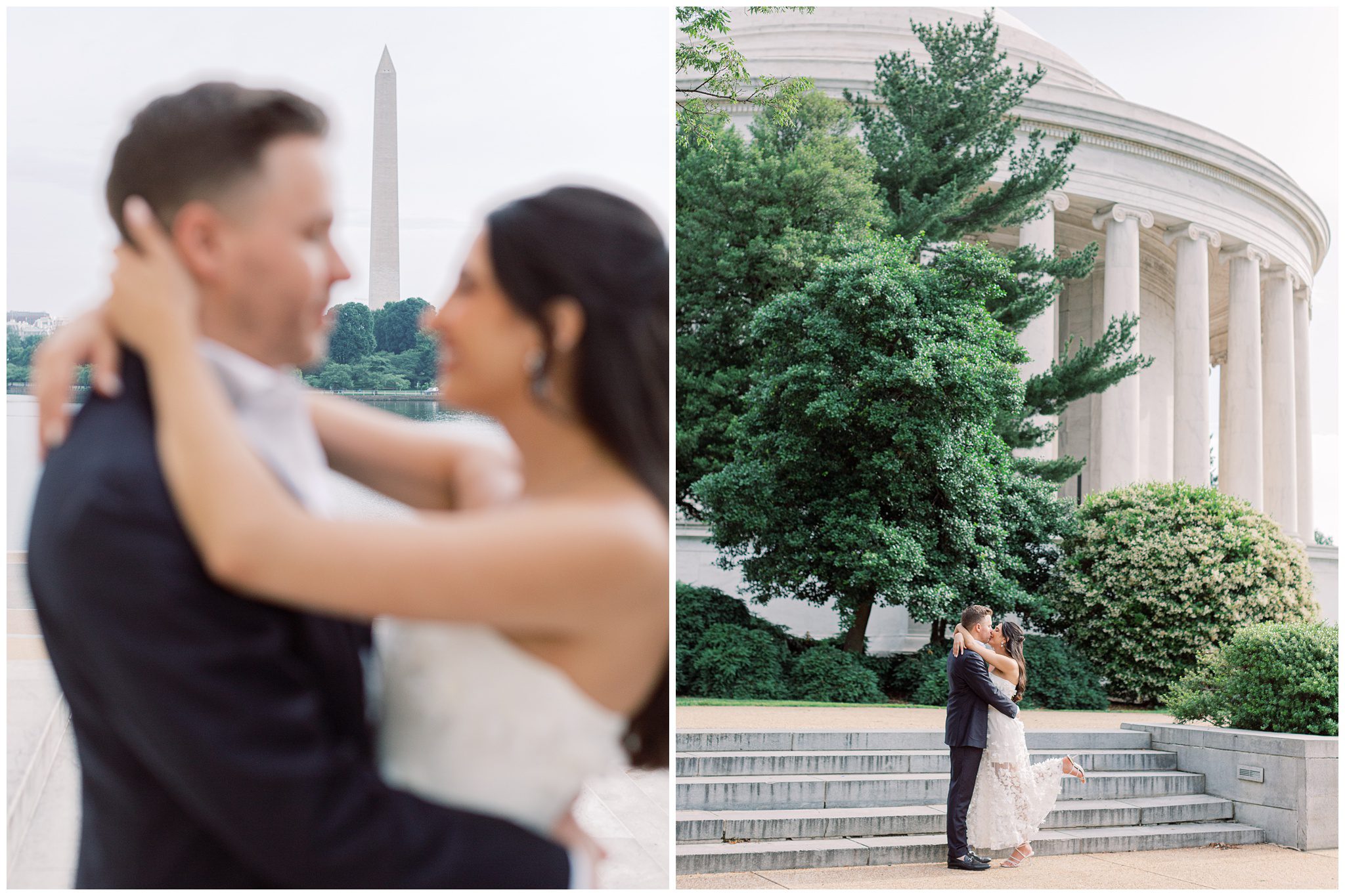 Elegant engagement portraits at the Jefferson Memorial in DC