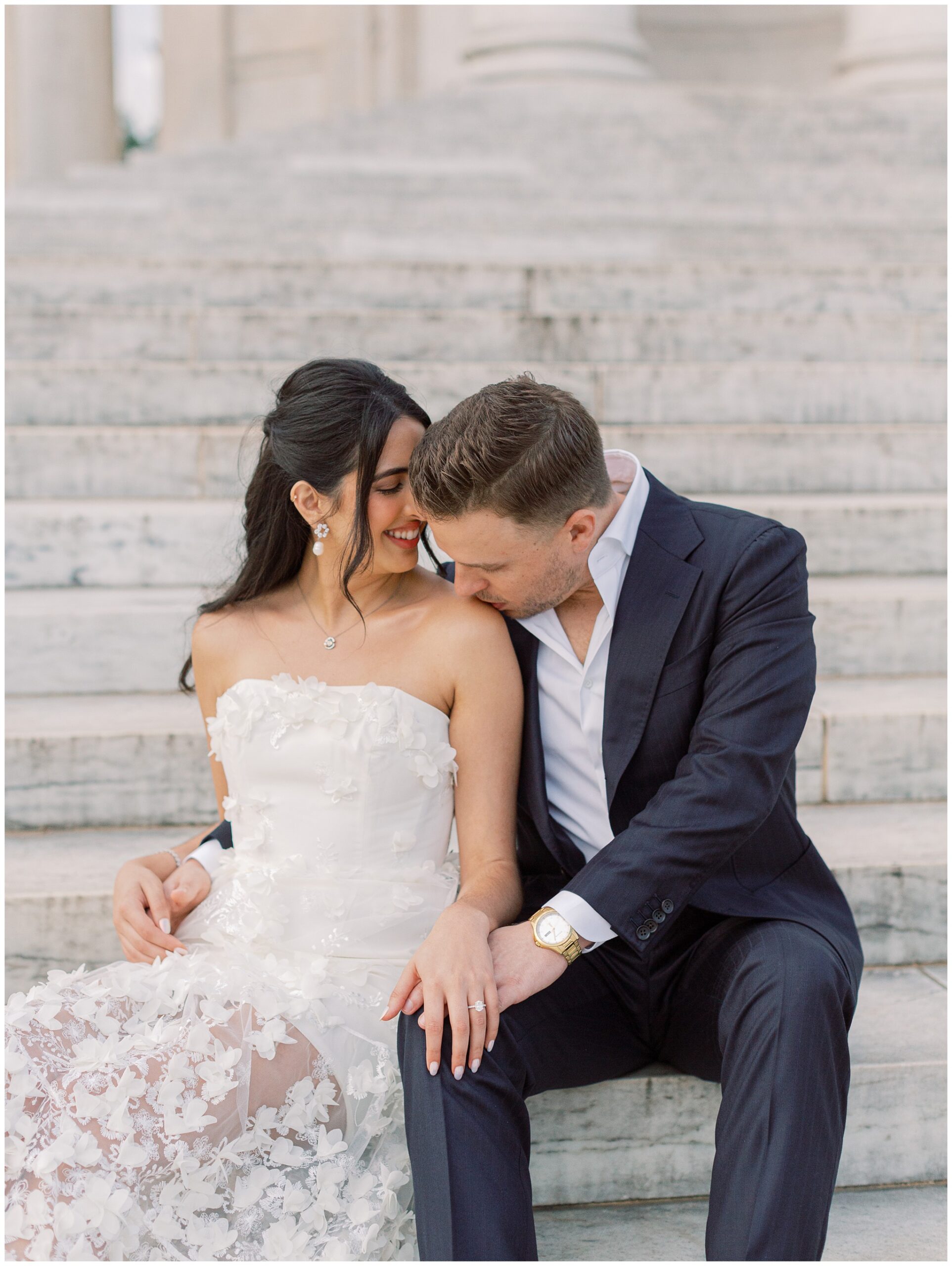Couple sitting on the steps of the Jefferson Memorial