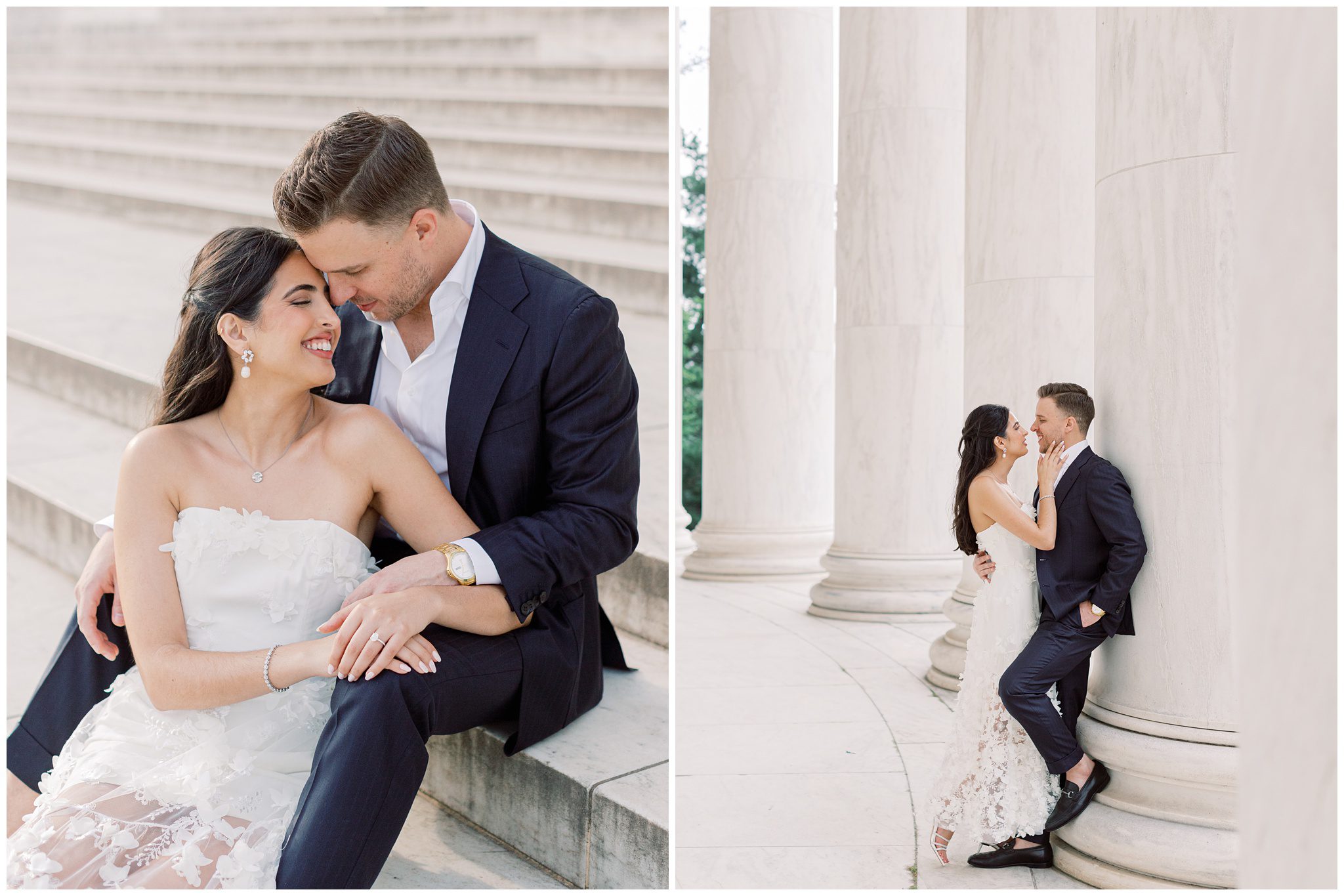Elegant engagement portraits at the Jefferson Memorial in DC