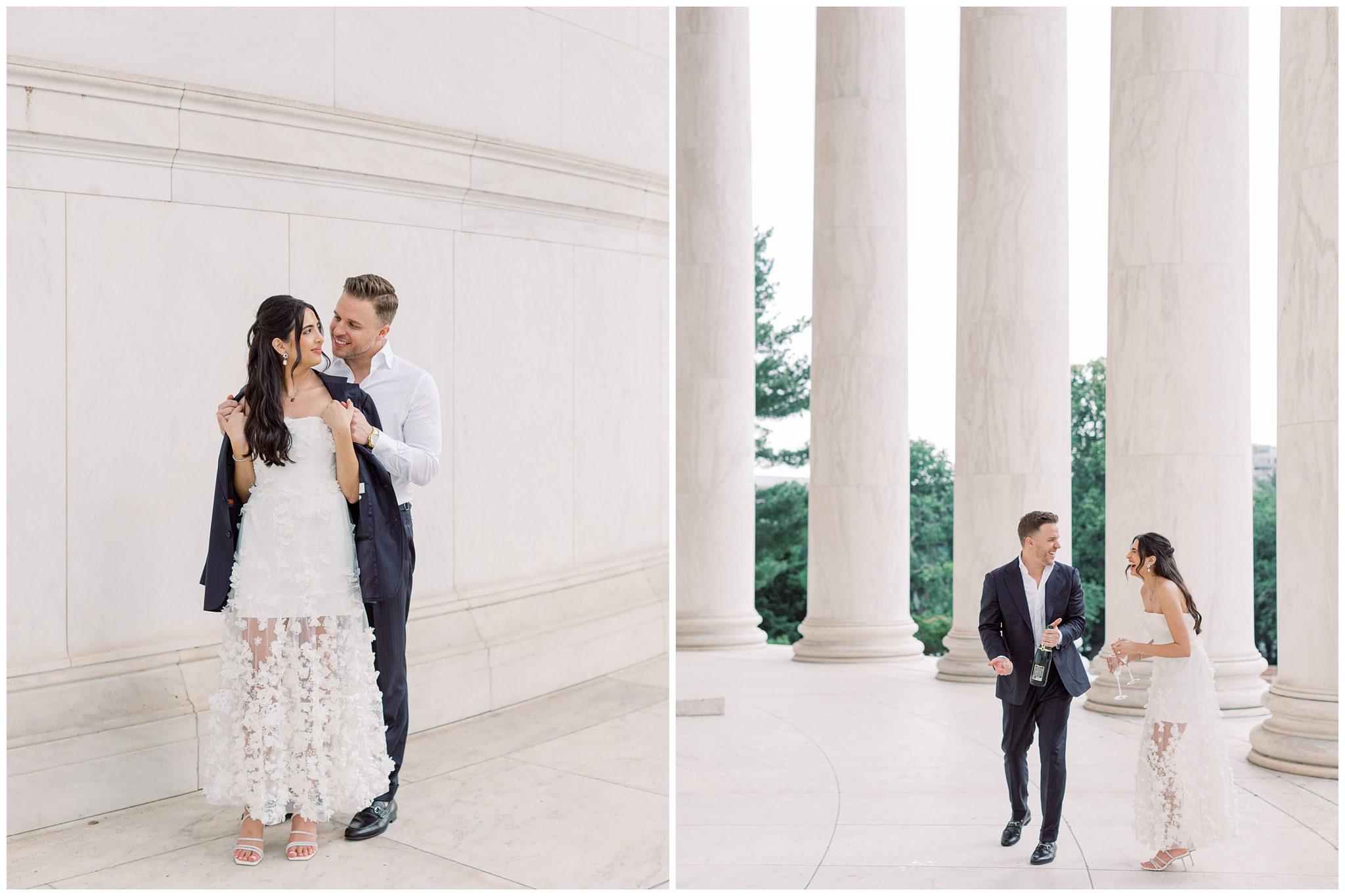 Elegant engagement portraits at the Jefferson Memorial in DC