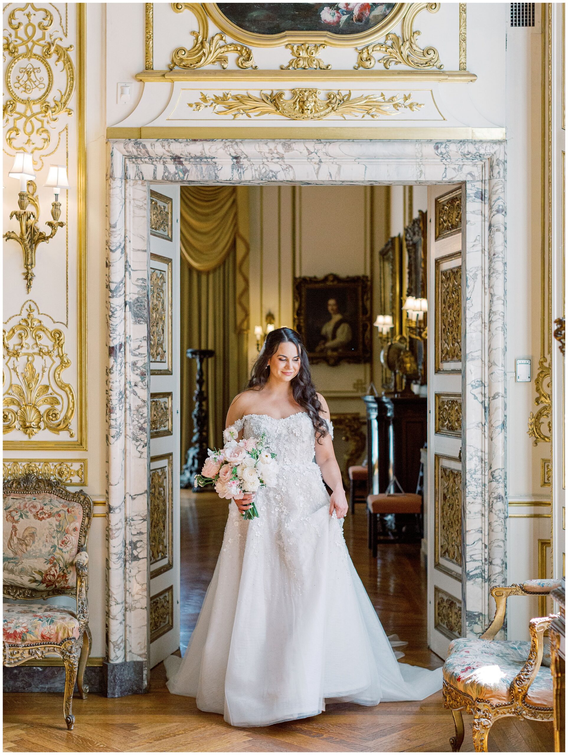 Bridal portrait in French Drawing room archway at Larz Anderson House wedding in Washington, DC