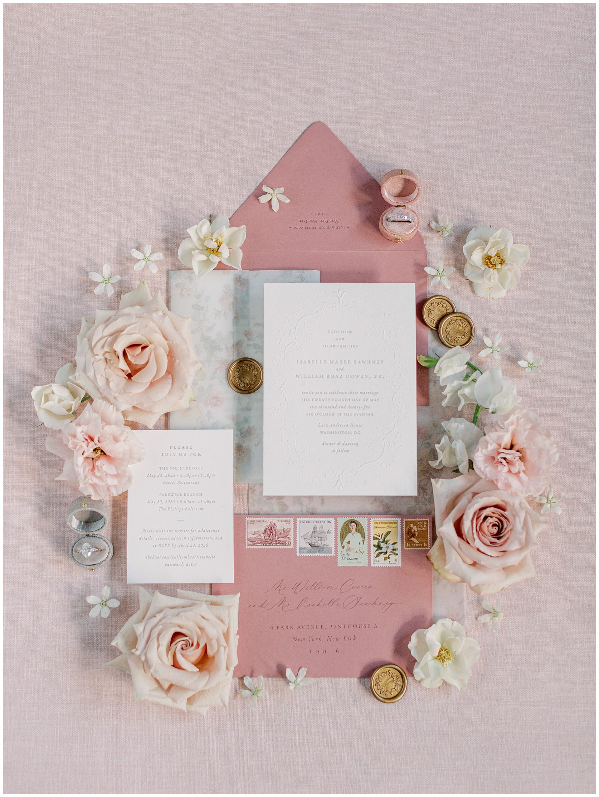 Refined and elegant invitation suite in shades of blush, cream, and ivory