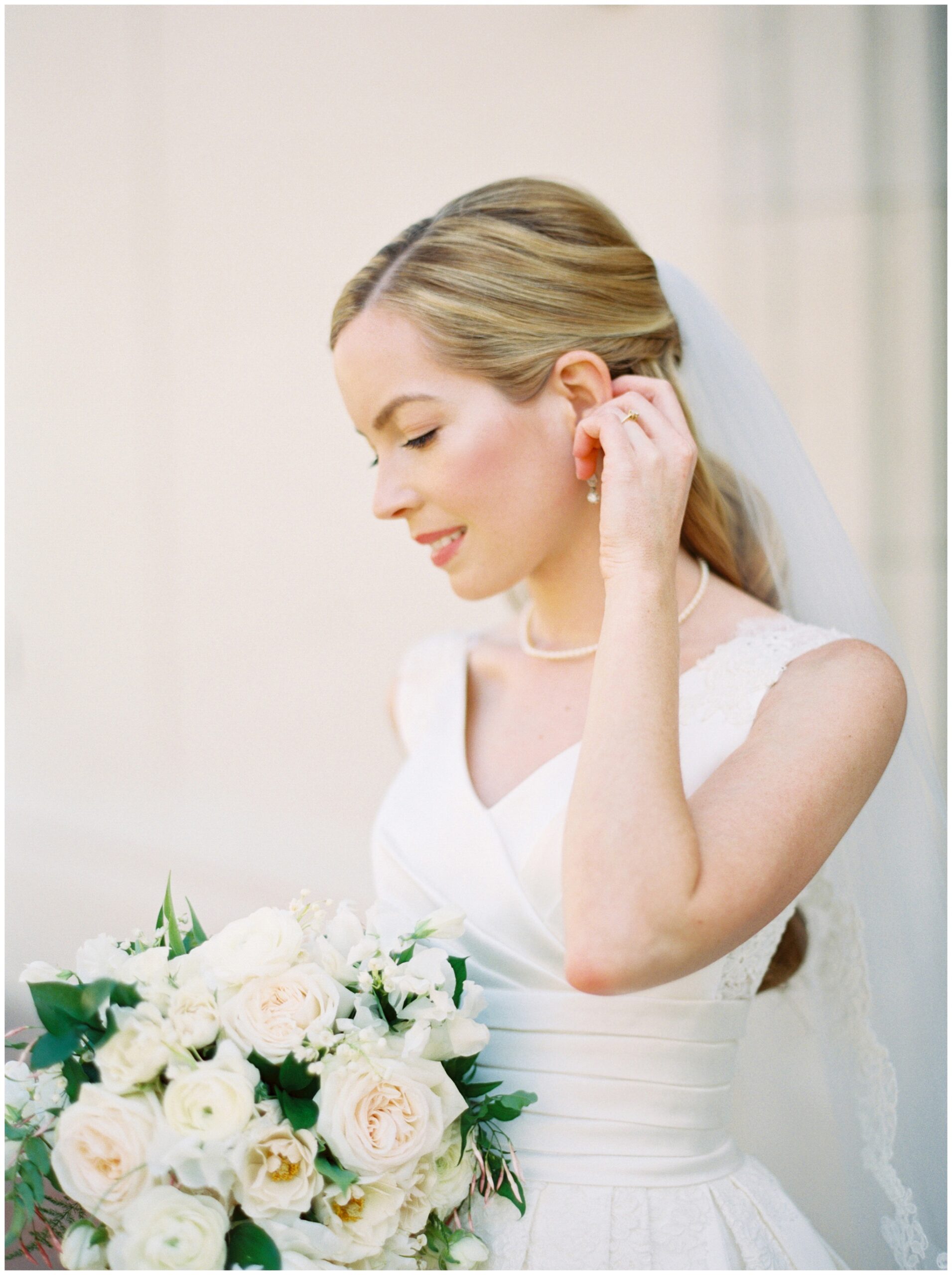 Bride’s close-up portrait on film