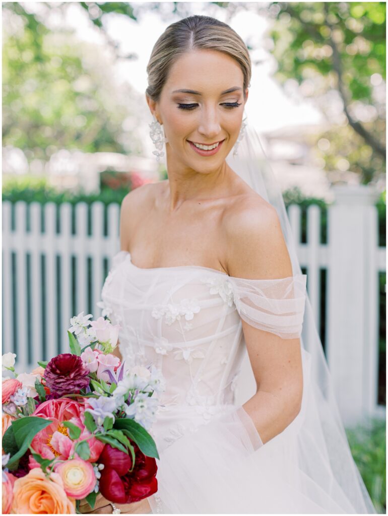 Bridal portrait outside the Farmhouse at Stone Tower Winery