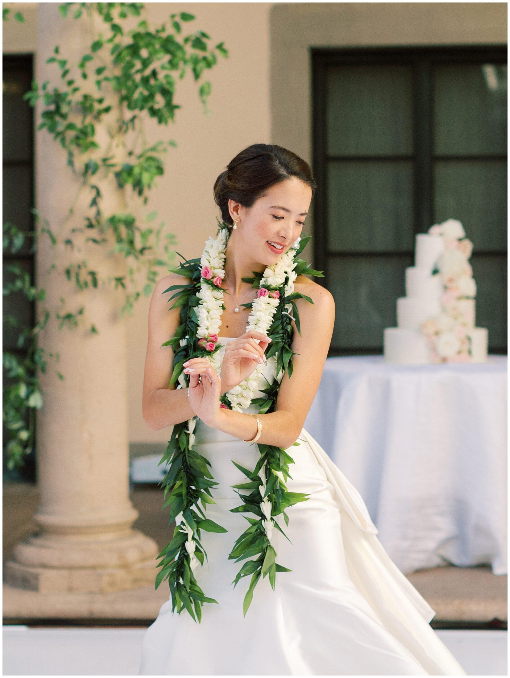 Bride performing a hula dance during her wedding reception
