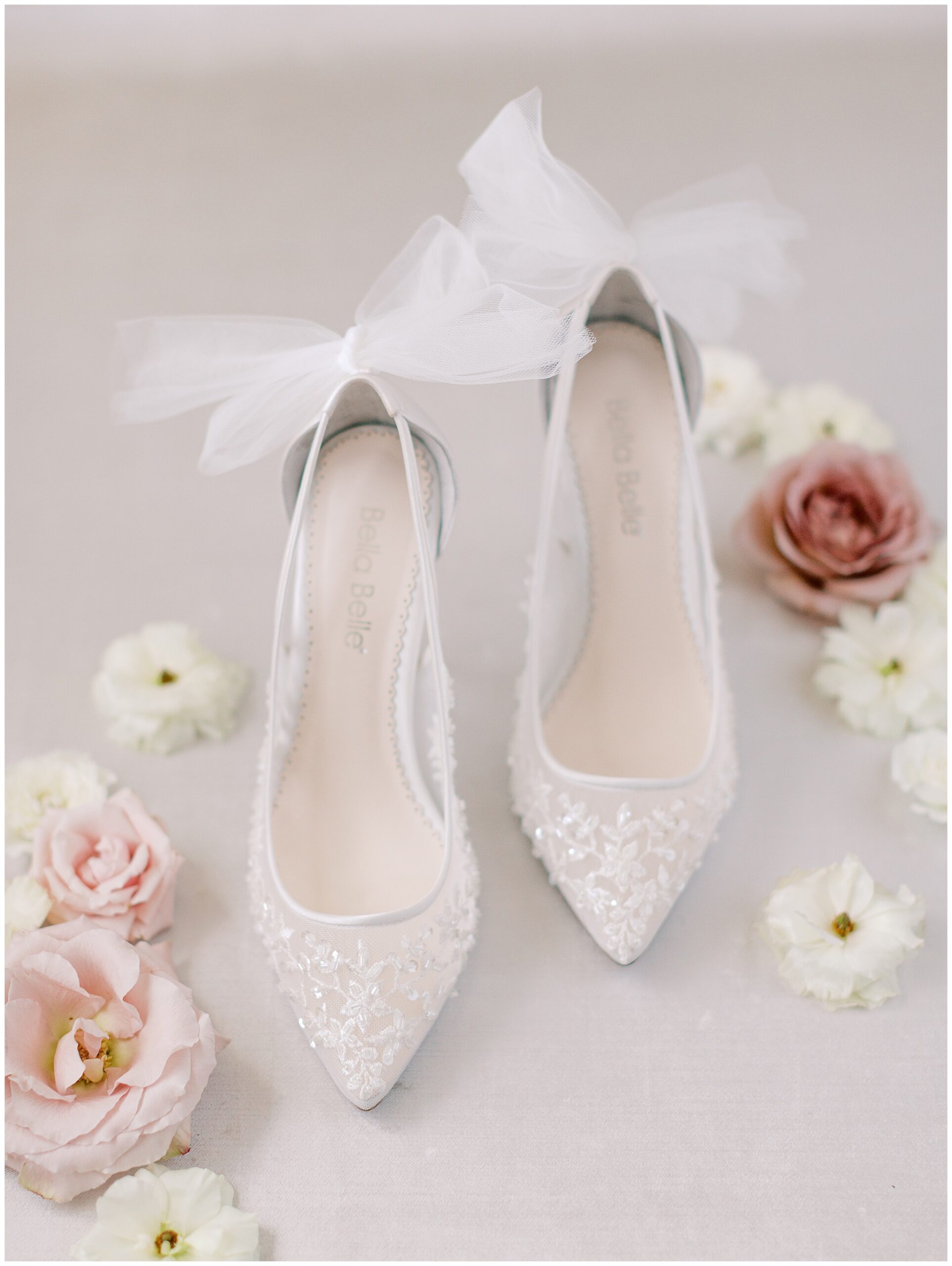 Bella Belle wedding shoes arranged in a bridal detail flat lay