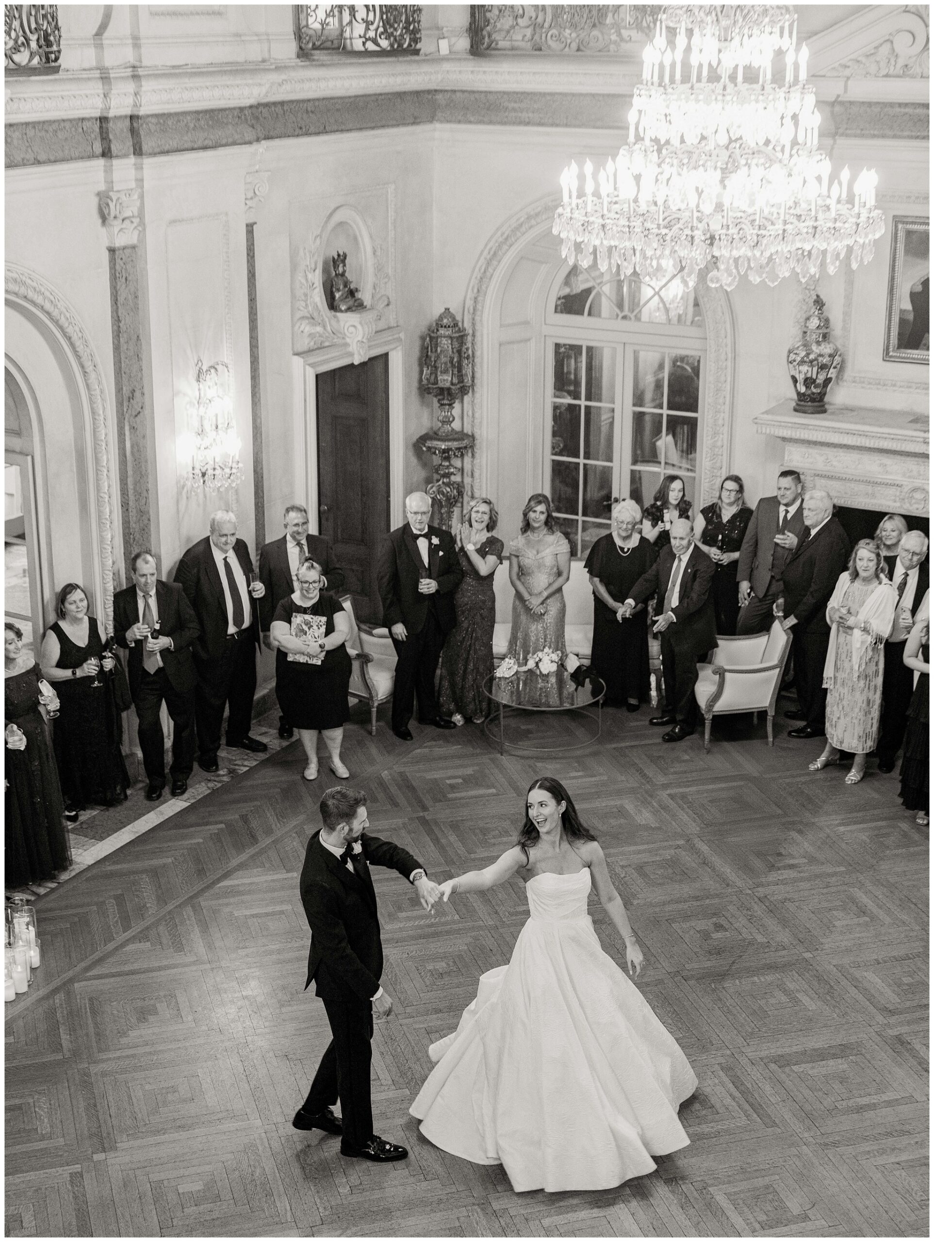Couple sharing their first dance in the Ballroom at Anderson House