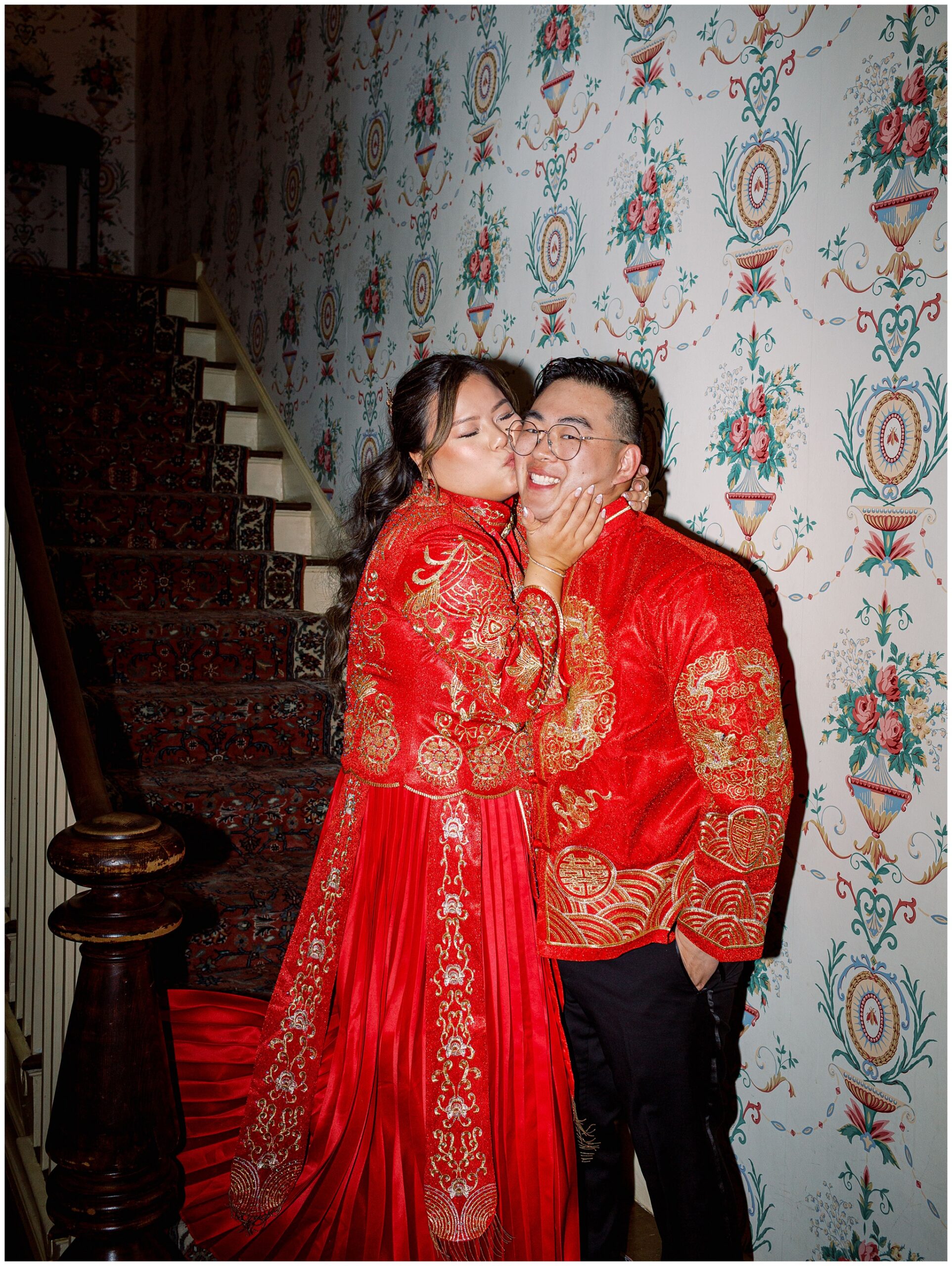 Birkby House wedding couple on staircase