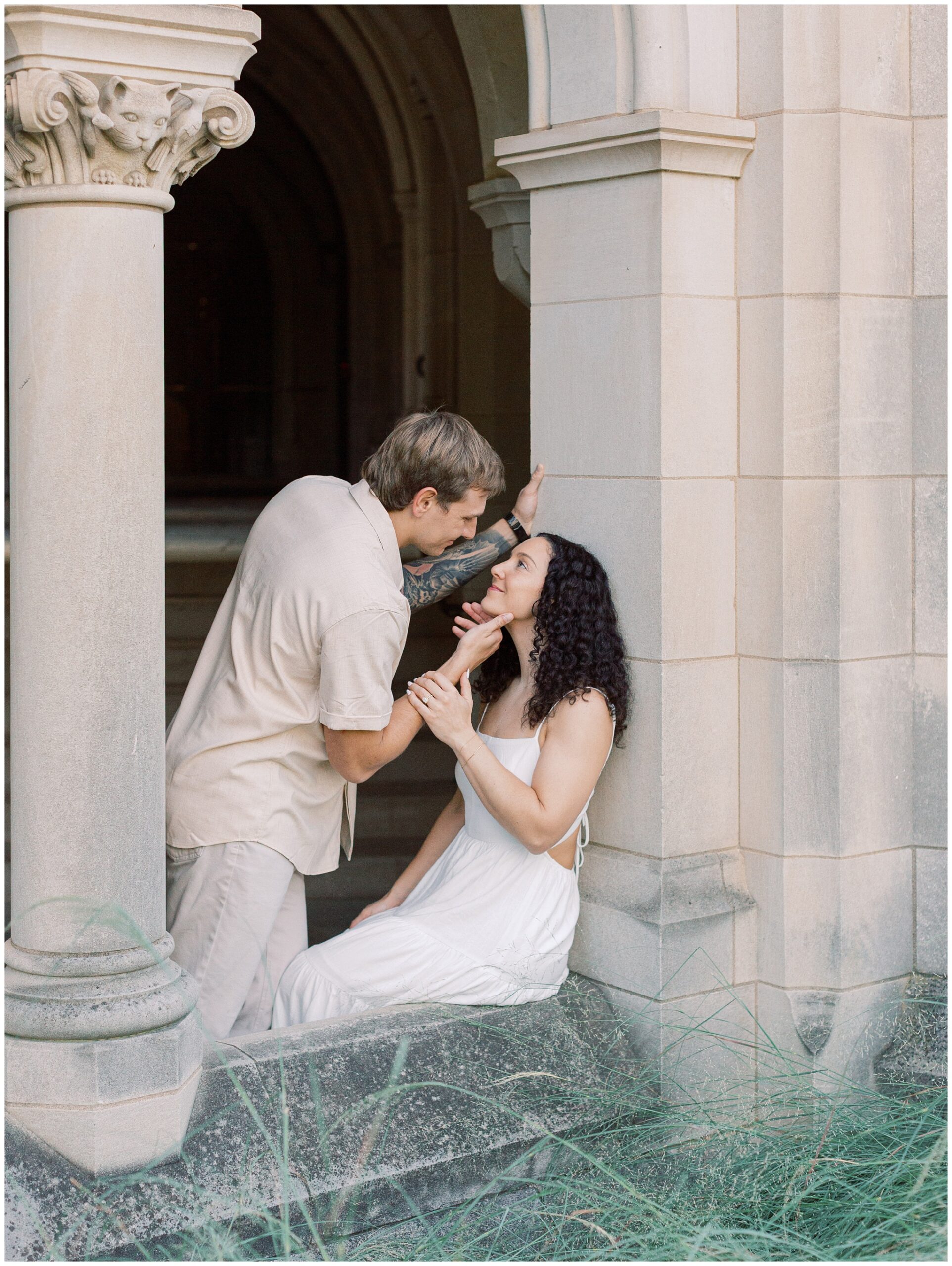Romantic National Cathedral engagement photo